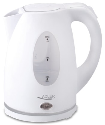 Adler Kettle AD 1207 Standard, Plastic, White, 2000 W, 360° rotational base, 1.5 L