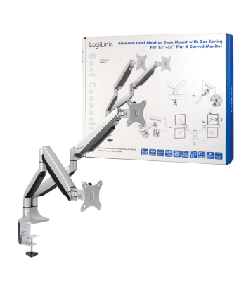 LogiLink BP0043 Dual Monitor Desk Mount (13-32 inch, Gas Spring, Aluminum)
