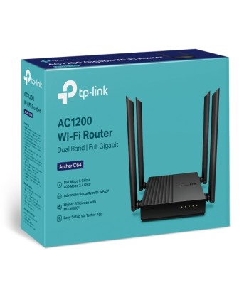 TP-LINK AC1200 Wireless MU-MIMO Wi-Fi Router Archer C64 802.11ac, 867+400 Mbit/s, Ethernet LAN (RJ-45) ports 4, MU-MiMO Yes, Ant