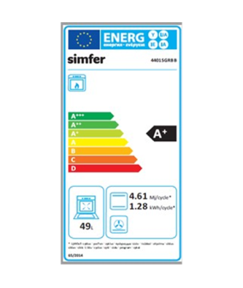 Pliit Simfer 4401SGRBB Hob type Gas, Oven type Gas, White, Width 50 cm, 49 L, Depth 55 cm, A+
