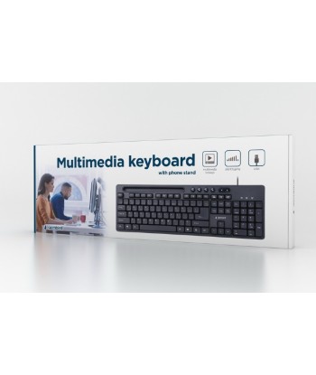 Klaviatuur Gembird Multimedia keyboard with phone stand KB-UM-108	 USB, Wired, US, Black
