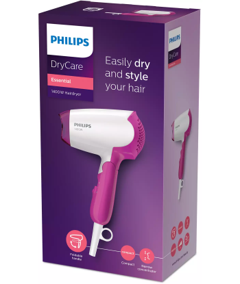 Фен Philips BHD003/00 - Компактный 1400 Вт с 2 температурными режимами - Белый/Розовый