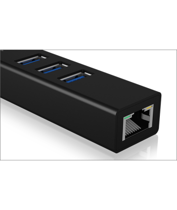 Raidsonic 4 Port Hub with USB 3.0 Type-A, Type-C, Gigabit LAN Icy Box IB-HUB1419-LAN Black