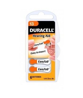 Батарейки для слуховых аппаратов Duracell DA13 - Размер 13, цинк-воздух, 6 шт. - Долгий срок службы!