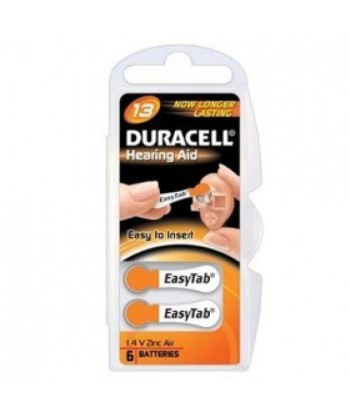 Батарейки для слуховых аппаратов Duracell DA13 - Размер 13, цинк-воздух, 6 шт. - Долгий срок службы!