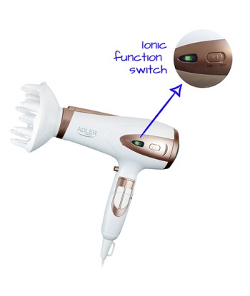 Adler AD 2248 Hair Dryer - 2400W, 3 Temp, Ionic, Diffuser - White
