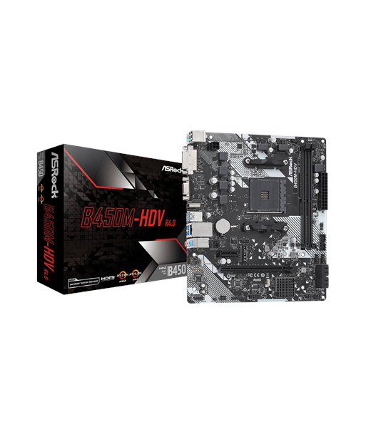 ASRock B450M-HDV R4.0 AM4 Micro ATX Motherboard ASRock B450M-HDV R4.0 AM4 Micro ATX Motherboard
