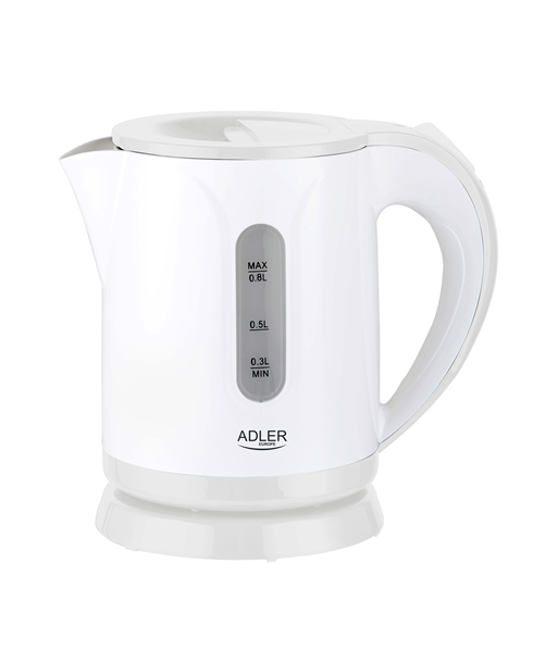 Adler Kettle AD 1371w Electric, 850 W, 0.8 L, Stainless steel/Polypropylene, 360° rotational base, White