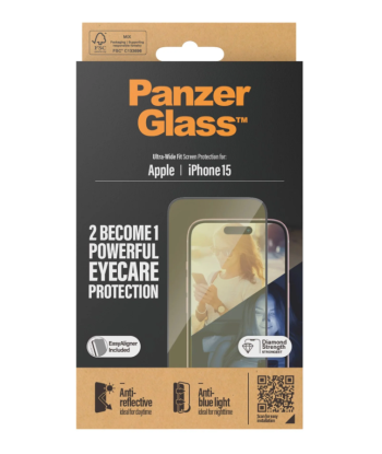 PanzerGlass Eyecare Screen Protection iPhone 2023 6.1 | Ultra-Wide Fit w. EasyAligner