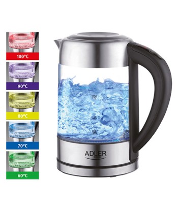 Adler Kettle AD 1247 NEW With electronic control, 1850 - 2200 W, 1.7 L, Stainless steel, glass, Stainless steel/Transparent