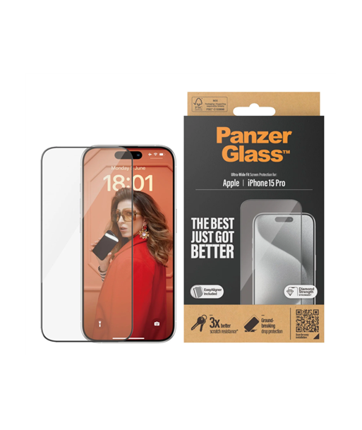 Kaitseklaas PanzerGlass iPhone 2023 6.1 Pro | Ultra-Wide Fit w. EasyAligner