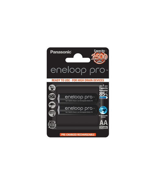 Panasonic Eneloop Pro BK-3HCDE/2BE AA Rechargeable Batteries - 2500mAh (2-Pack)