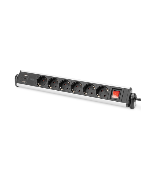Digitus Office Power Strip - 6 Sockets, Overload Protection, Black