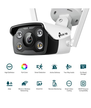 TP-LINK VIGI 4MP Outdoor Full-Color Wi-Fi Network Camera VIGI C340-W Bullet, 4 MP, 4 mm, IP66, H.265+/H.265/H.264+/H.264,