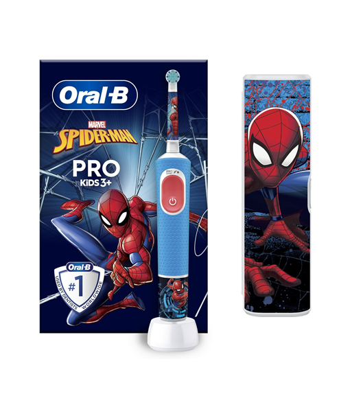 Электрическая зубная щетка Oral-B Vitality PRO Kids Spiderman с дорожным футляром, синяя Электрическая зубная щетка Oral-B Vitality PRO Kids Spiderman с дорожным футляром, синяя