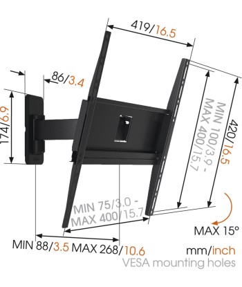 Vogels, Wall mount, MA3030-A1, Full motion, 32-65", Maximum weight (capacity) 25 kg, Black