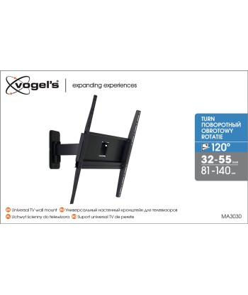 Vogels, Wall mount, MA3030-A1, Full motion, 32-65", Maximum weight (capacity) 25 kg, Black