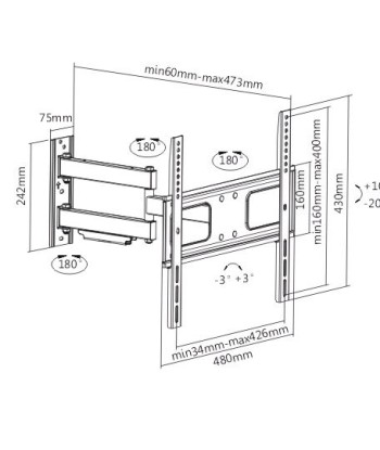 Sunne Wall mount, 23-42-EAX2, 32-55 ", Full motion, Maximum weight (capacity) 50 kg, Black