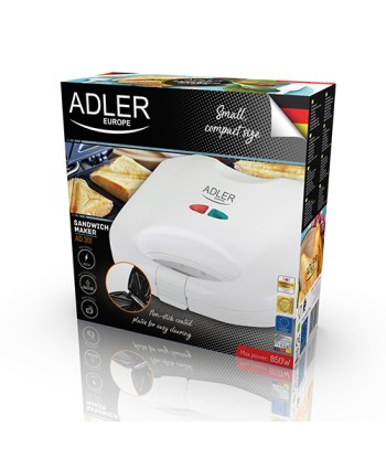 Бутербродница Adler AD 301 750 W, Number of plates 1, Number of pastry 2, White