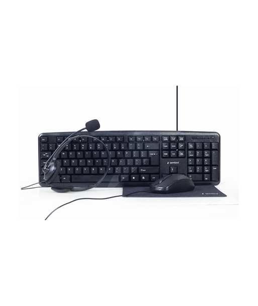 Gembird 4-in-1 Multimedia office set KBS-UO4-01 Keyboard, Mouse, Pad and Headset Set, Wired, Mouse included, US, Black