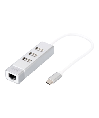 DIGITUS USB Type-C 3-Port Hub + Fast Ethernet LAN Adapter Digitus