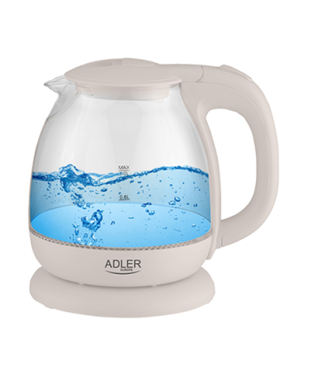 Veekeetja Adler AD 1283C Electric, 900 W, 1 L, Glass/Stainless steel, 360° rotational base, Cream