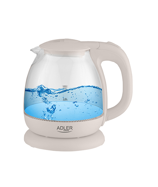 Adler Kettle AD 1283C Electric, 900 W, 1 L, Glass/Stainless steel, 360° rotational base, Cream