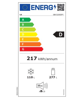 LG GBV3200DPY Серебристый Отдельностоящий Комбинированный Холодильник (2.03м, 277л Холодильник, 110л Морозильник)