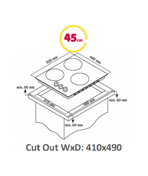 Simfer Hob H4.305.HGSBB Gas on glass, Number of burners/cooking zones 3, Rotary knobs, White
