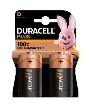 Duracell Plus D Alkaline Batteries - 2 Pack