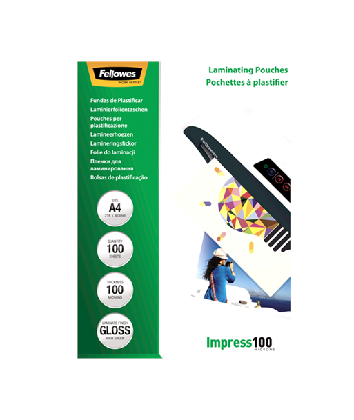 Fellowes Laminating Pouch 100 µ, 216x303 mm - A4, 100 pcs Fellowes Laminating Pouch 100 µ, 216x303 mm - A4, 100 pcs