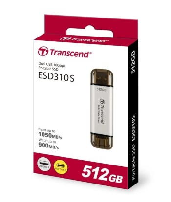 External SSD TRANSCEND ESD310 512GB USB-C USB 3D NAND Write speed 900 MBytes/sec Read speed 1050 MBytes/sec TS512GESD310S