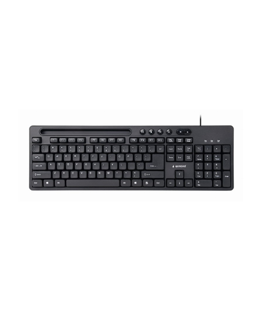 Klaviatuur Gembird Multimedia keyboard with phone stand KB-UM-108	 USB, Wired, US, Black