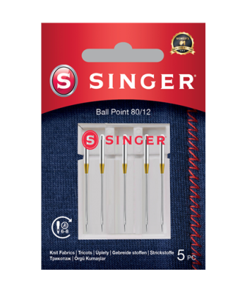 Singer Ball Point Needles 80/12 (Size 12) - 5 Pack for Knit Fabrics