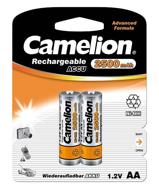 Camelion AA HR6 2500mAh Rechargeable Ni-MH Batteries 2-Pack Camelion AA HR6 2500mAh Rechargeable Ni-MH Batteries 2-Pack