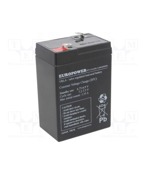 BATTERY 6V 4.5AH VRLA/EP4.5-6 EUROPOWER EMU BATTERY 6V 4.5AH VRLA/EP4.5-6 EUROPOWER EMU