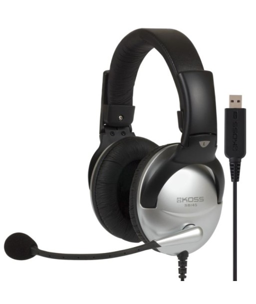 Koss, Gaming headphones, SB45 USB, Wired, On-Ear, Microphone, Noise canceling, Silver/Black