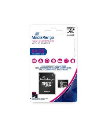 MEMORY MICRO SDXC 64GB C10/W/ADAPTER MR955 MEDIARANGE