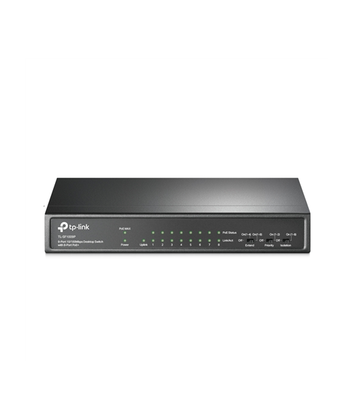 TP-LINK Switch TL-SF1009P Unmanaged, Desktop, 10/100 Mbps (RJ-45) ports quantity 9, PoE+ ports quantity 8 TP-LINK Switch TL-SF1009P Unmanaged, Desktop, 10/100 Mbps (RJ-45) ports quantity 9, PoE+ ports quantity 8