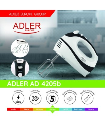 Adler Mixer AD 4205 b Hand Mixer 300 W Number of speeds 5 Turbo mode White/Black
