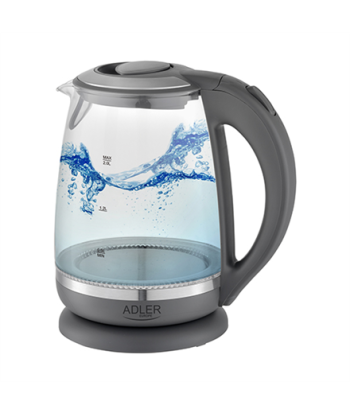 Adler Kettle AD 1286 Standard, 2200 W, 2 L, Plastic/ glass, Grey/ transparent, 360° rotational base