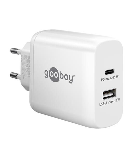 Goobay 65412 USB-C PD Dual Fast Charger (45 W), White Goobay Goobay 65412 USB-C PD Dual Fast Charger (45 W), White Goobay