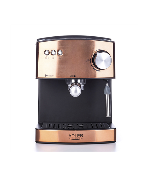 Кофеварка Adler Espresso AD 4404cr Pump pressure 15 bar, Built-in milk frother, Semi-automatic, 850 W, Cooper/ black