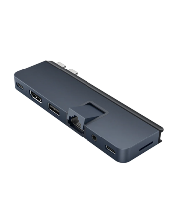 Hyper HyperDrive Dual USB-C TB compatible 7-in-2 Hub w univ. USB-C ext adaptor - MN Blue - for all Apple MB
