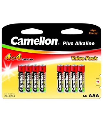 Camelion AAA Alkaline Batteries, LR03, Plus, 8-Pack