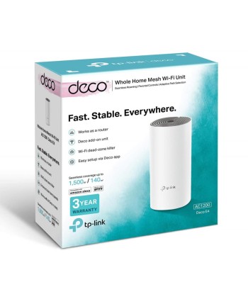 TP-LINK Whole Home Mesh Wi-Fi System Deco E4 (1-pack) 802.11ac, 867+300 Mbit/s, 10/100 Mbit/s, Ethernet LAN (RJ-45) ports 2