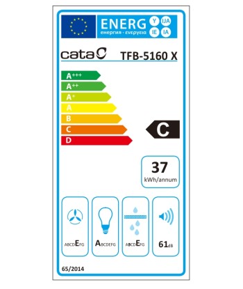 CATA TFB-5160 X Hood, Energy efficiency class C, Width 59.5 cm, Max 297 m³/h, Mechanical control, LED, Stainless steel CATA