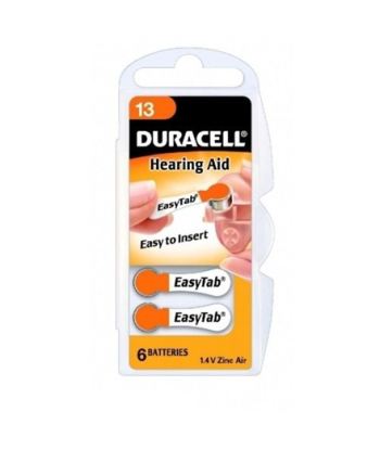 Duracell DA13 Hearing Aid Batteries - Size 13, Zinc Air, 6 Pack - Long Lasting Power!