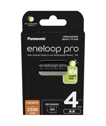 Panasonic, AA, 2500 mAh, 4 pc(s), ENELOOP Pro BK-3HCDE/4BE