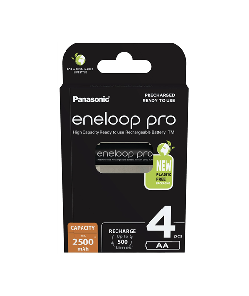 Panasonic, AA, 2500 mAh, 4 pc(s), ENELOOP Pro BK-3HCDE/4BE